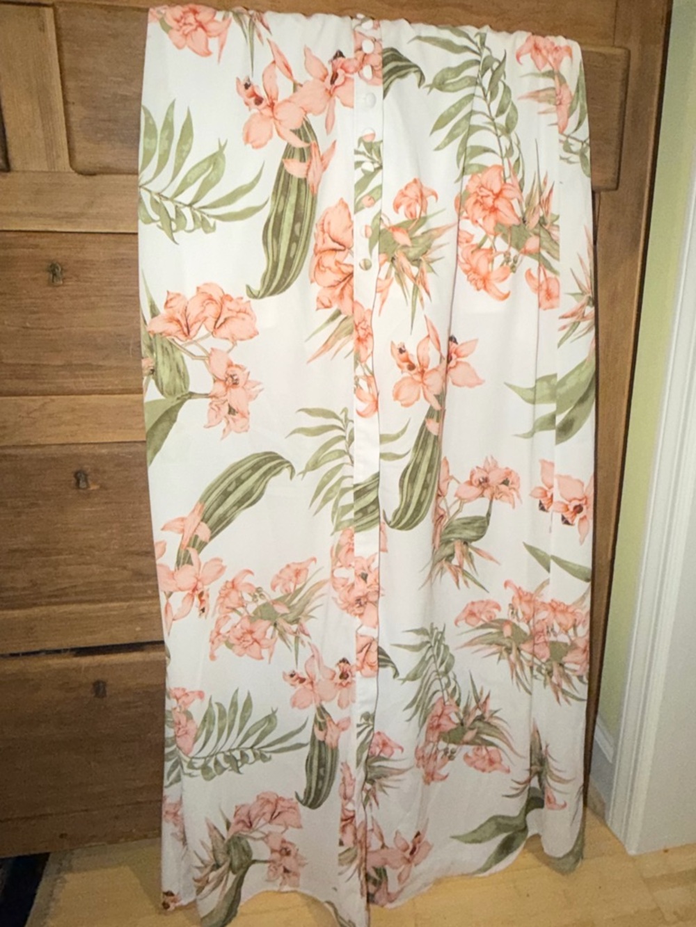 Sadie & Sage White Maxi Skirt with Coral Floral and Olive Leaves